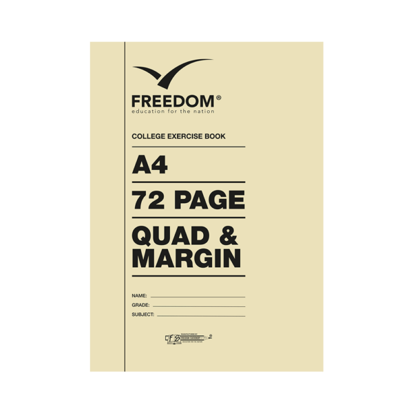 Freedom A4 72 Pages College Exercise Book (blocks) Quad and margin