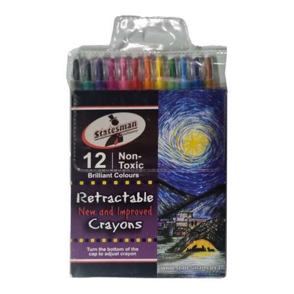 Statesman Retractable Wax Crayons 12's - Ideal For Back To School