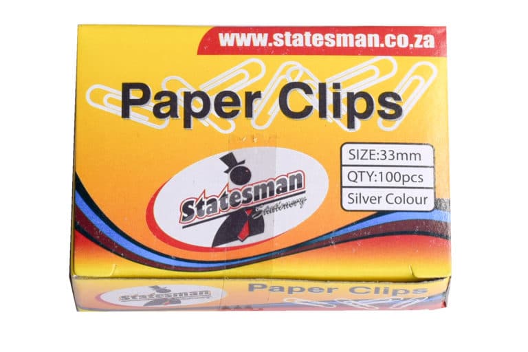 Statesman 33mm Paper Clips Silver 100's