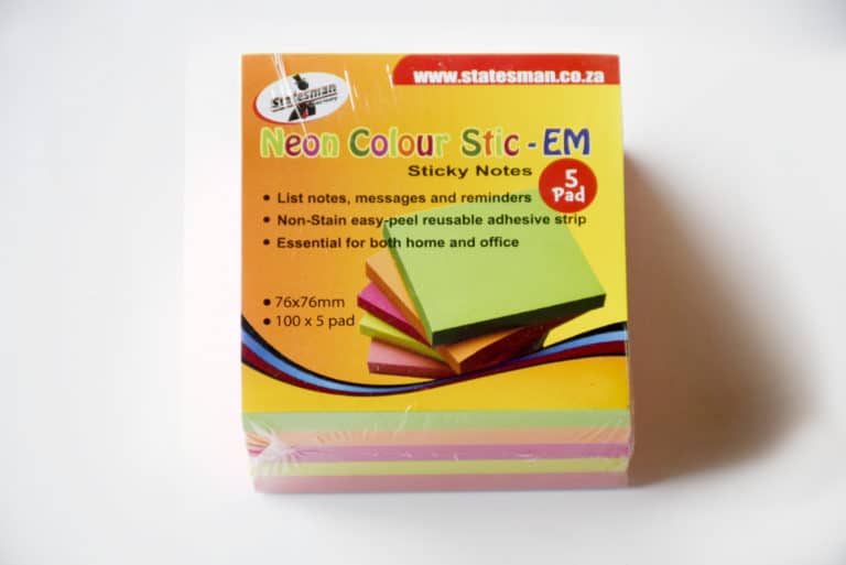 Statesman 75x75 Neon Sticky Notes 5 Pack