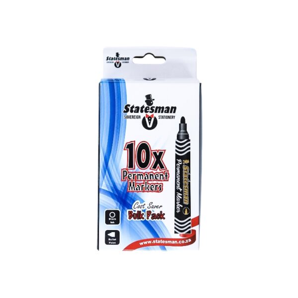 Statesman Black Permanent Markers - Bullet Point Pack Of 10