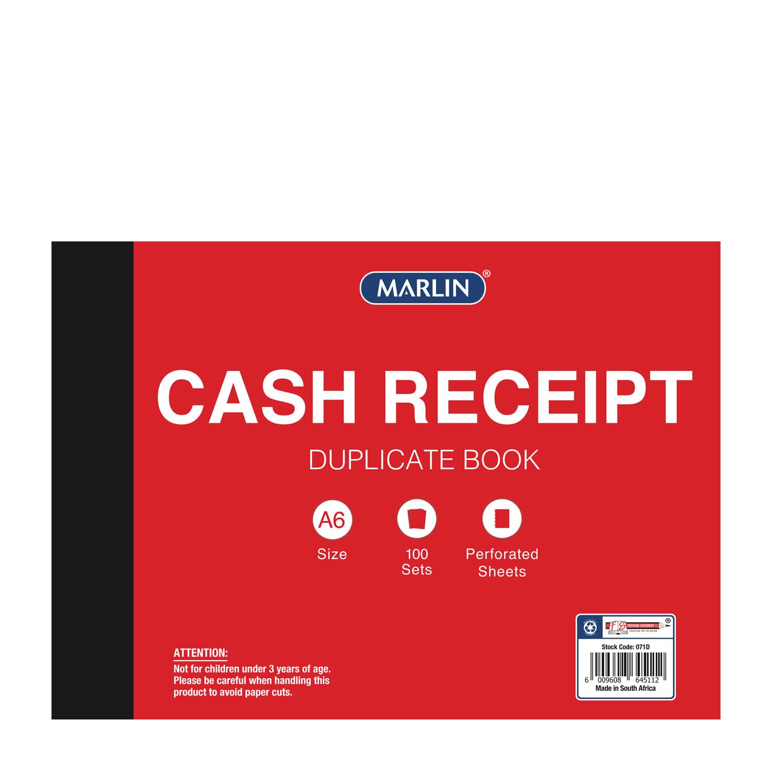Marlin A6 Carbon Duplicate Cash Receipt Book | Business Receipt Book