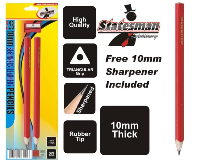 Pencil &Statesman 2B Beginner Triangular  Sharpener 2 Pack