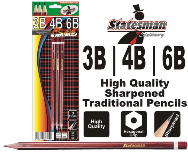 Statesman Pencils Set Of 3's - 3B/4B/6B