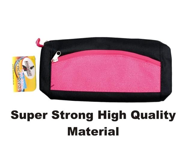 Pencil Bag Pink Glitter 15cm (Twin Zip)