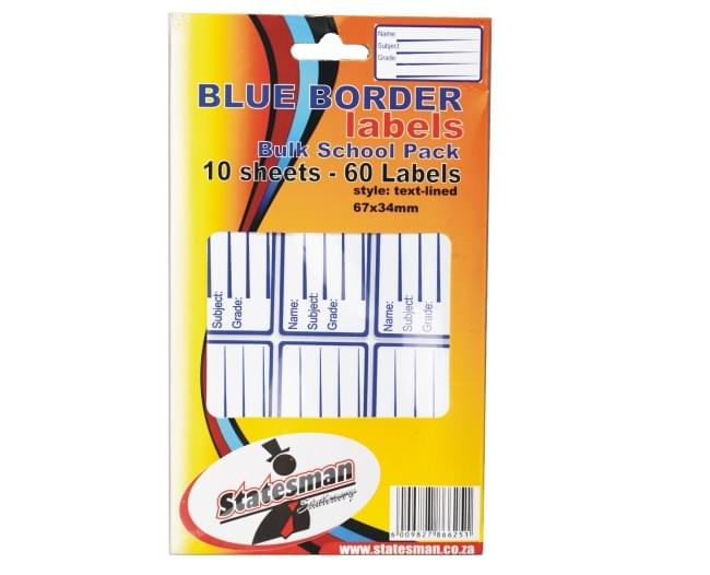 Labels 60 Printed Blue Border With Lines