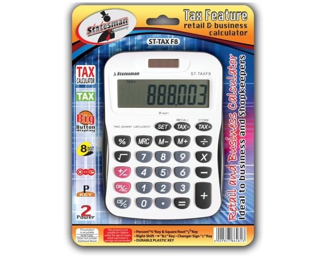 Statesman 8-Digit Solar Tax Calculator – Solar-Powered Desktop Calculator for Office
