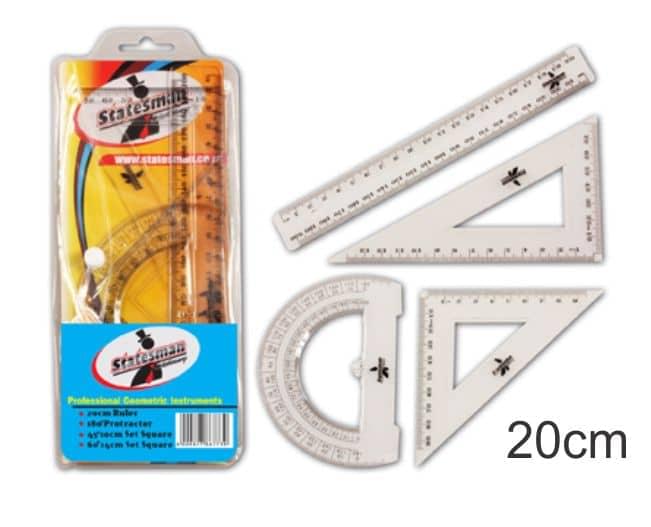 Statesman 20cm Geometry Ruler Set 4PC