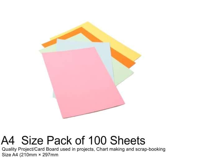 Project Boards A4 160gsm  – 100 Sheets Assorted