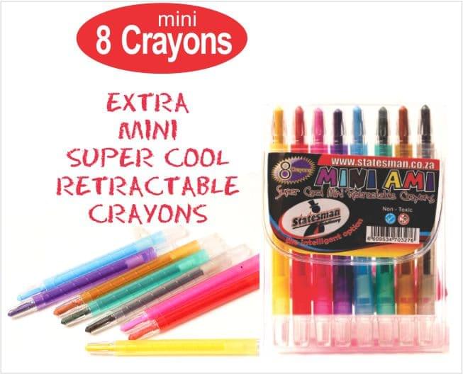 Statesman Retractable Wax Crayons Mini Twist 8's - Ideal For Small Kids