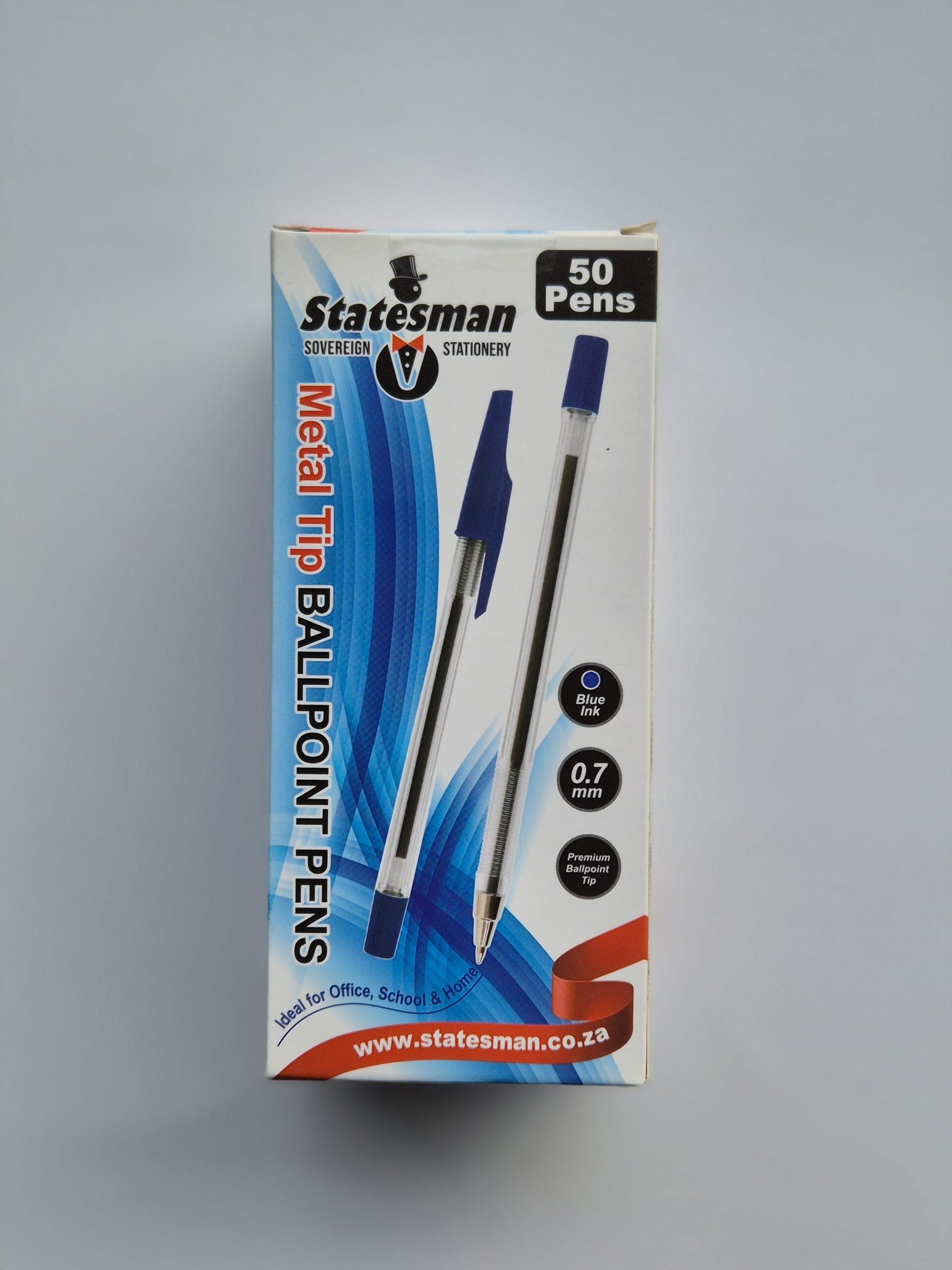 Statesman Blue Ballpoint Pens 0.7mm – Pack of 50
